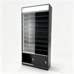 Modern illuminated display cabinet with shelves and glass doors for luxury home decor.
