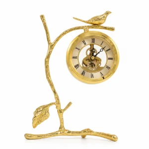Ornate golden tree branch clock with bird design, modern home decor accessory.
