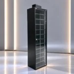 Sleek black glass display cabinet for modern home decor and luxury interior accessories.